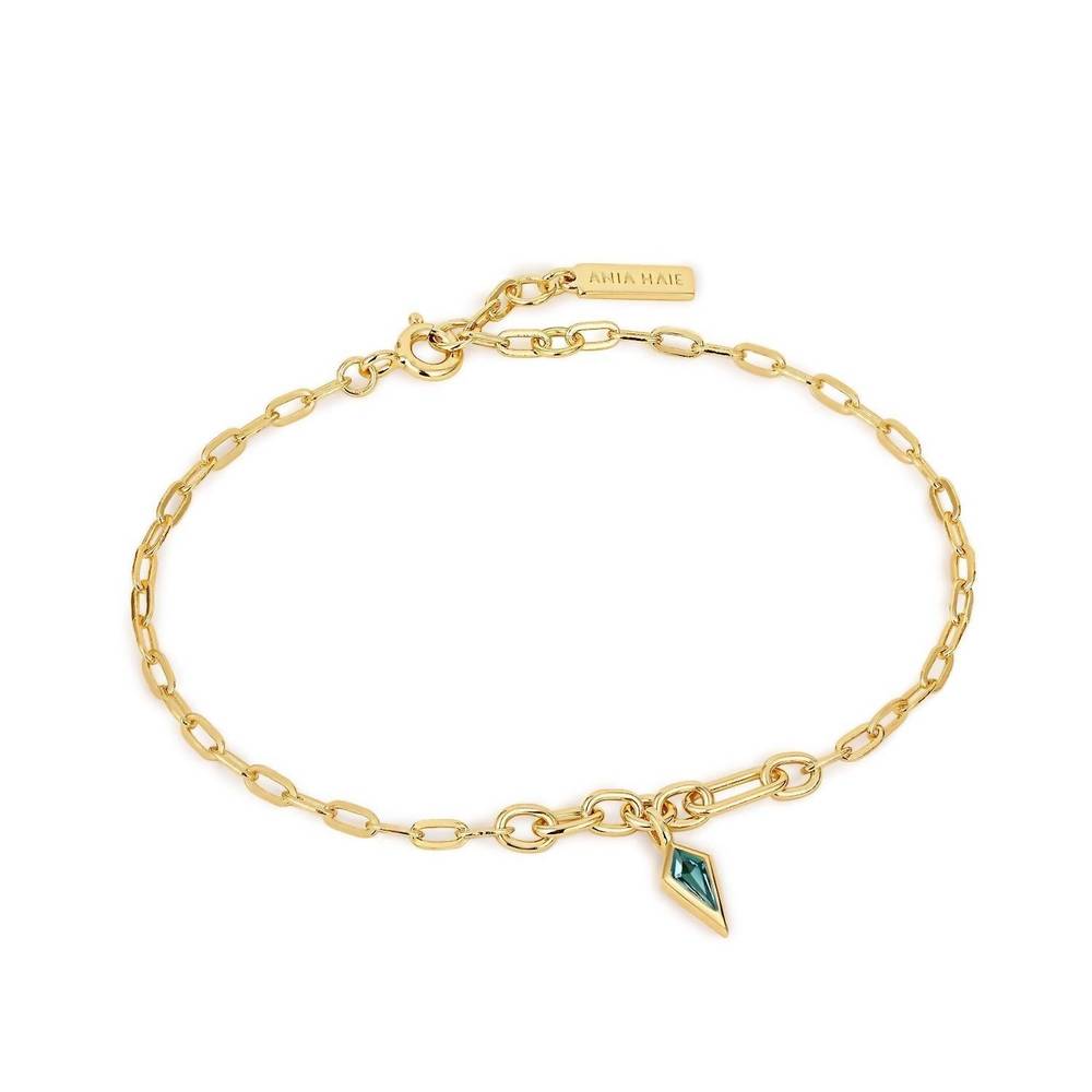 NEW ANIA HAIE women's sparkle drop pendant chain bracelets in gold with teal sto